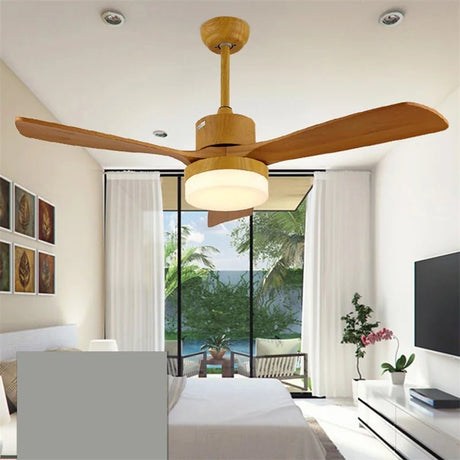 Modern Simple LED Wood Ceiling Fan With Remote Control - Hans Lumiere