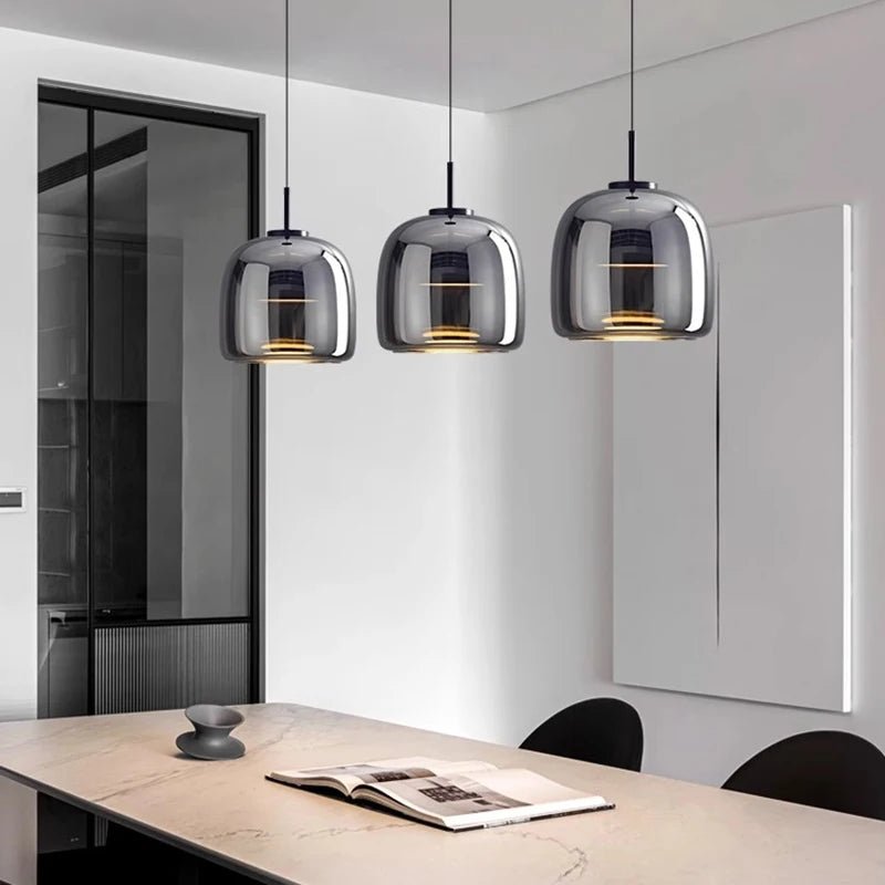 Modern Smoky Grey Glass Chandelier Pendant Light - Hans Lumiere