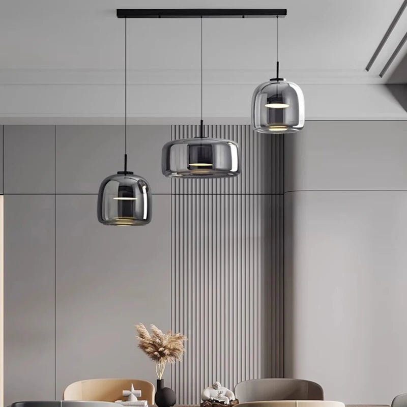 Modern Smoky Grey Glass Chandelier Pendant Light - Hans Lumiere