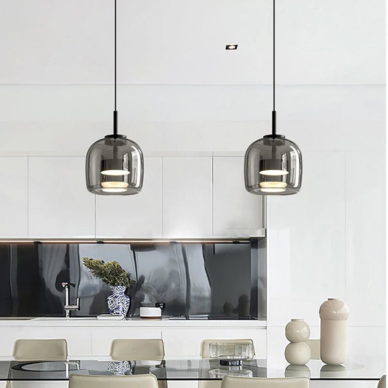 Modern Smoky Grey Glass Chandelier Pendant Light - Hans Lumiere