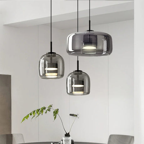 Modern Smoky Grey Glass Chandelier Pendant Light - Hans Lumiere