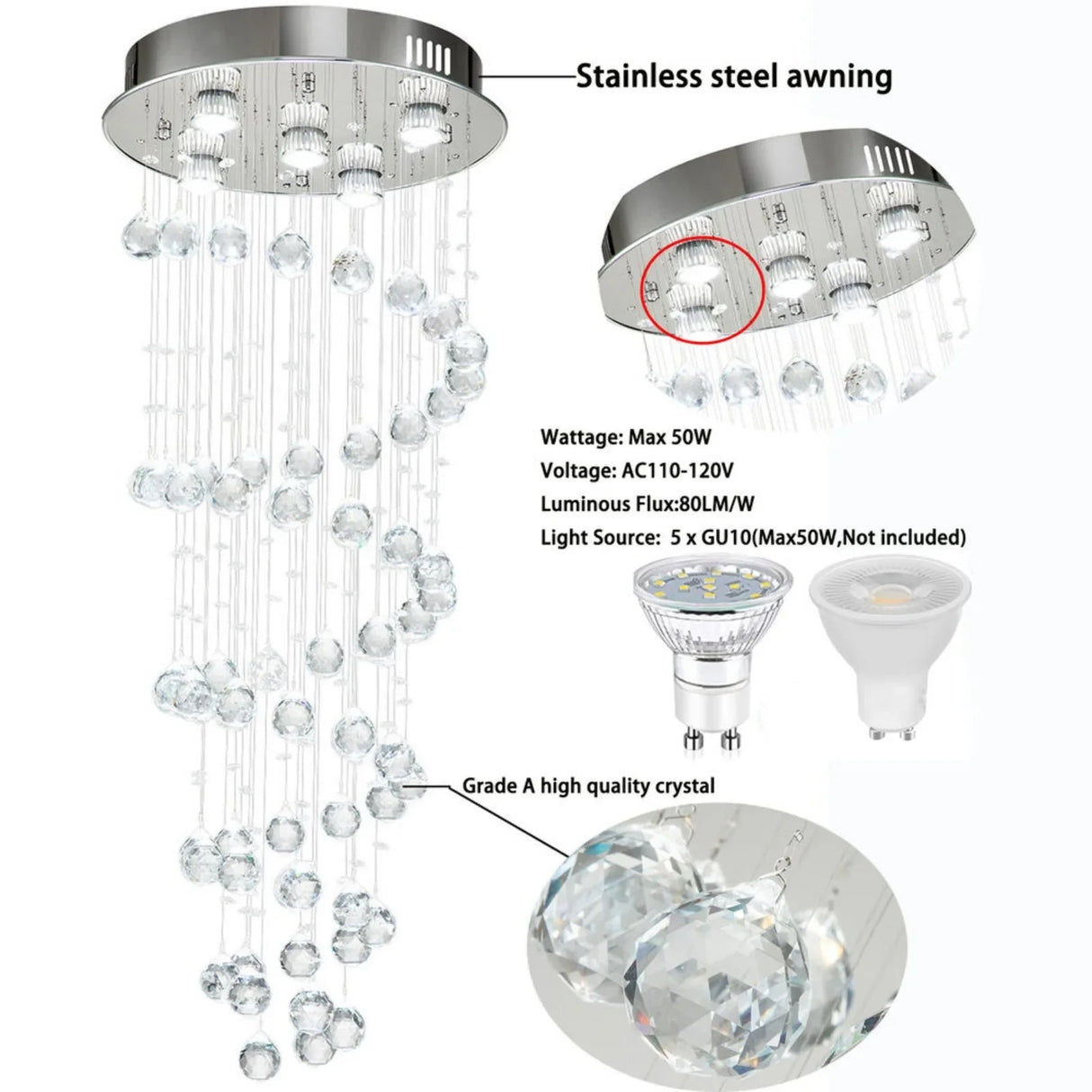 Modern Spiral Lighting Drop Chandelier Crystal Pendant Lamp - Hans Lumiere