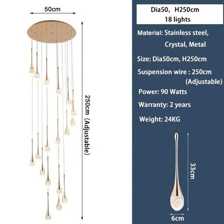 Modern Staircase LED Crystal Chandelier - Hans Lumiere
