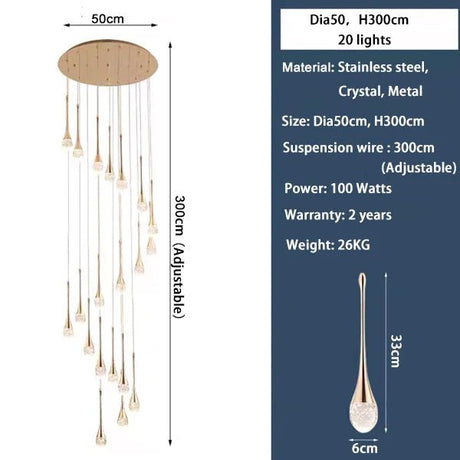 Modern Staircase LED Crystal Chandelier - Hans Lumiere