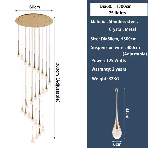 Modern Staircase LED Crystal Chandelier - Hans Lumiere
