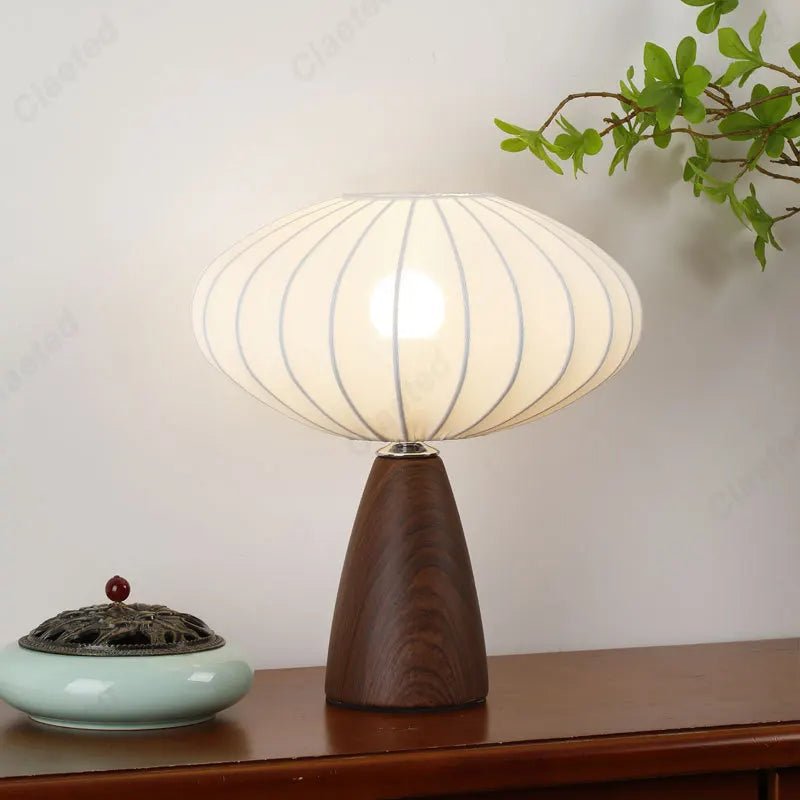 Modern Wood LED Table Lamp with Fabric Shade – Dimmable - Hans Lumiere
