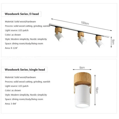 Nordic 3 Head Wooden LED Track Light - Hans Lumiere