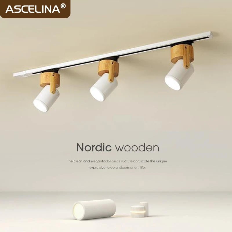 Nordic 3 Head Wooden LED Track Light - Hans Lumiere