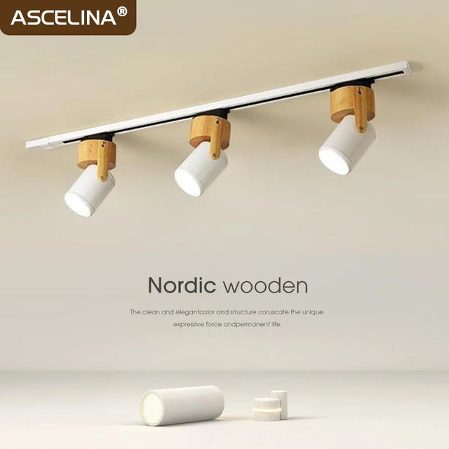 Nordic 3 Head Wooden LED Track Light - Hans Lumiere