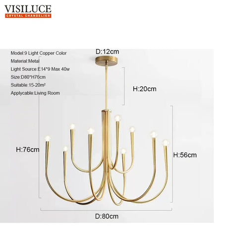 Nordic Copper Gold/Black Chandelier Pendant Light - Hans Lumiere