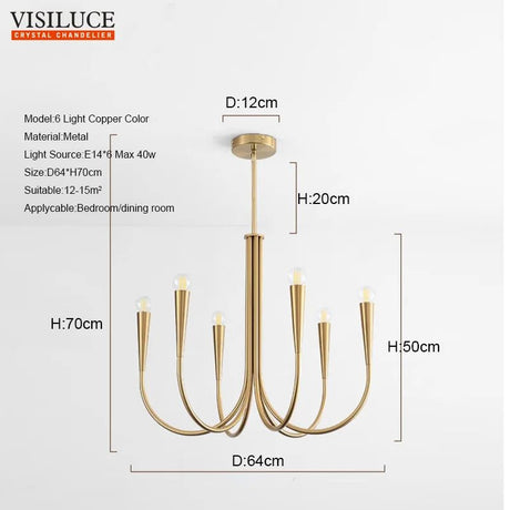 Nordic Copper Gold/Black Chandelier Pendant Light - Hans Lumiere