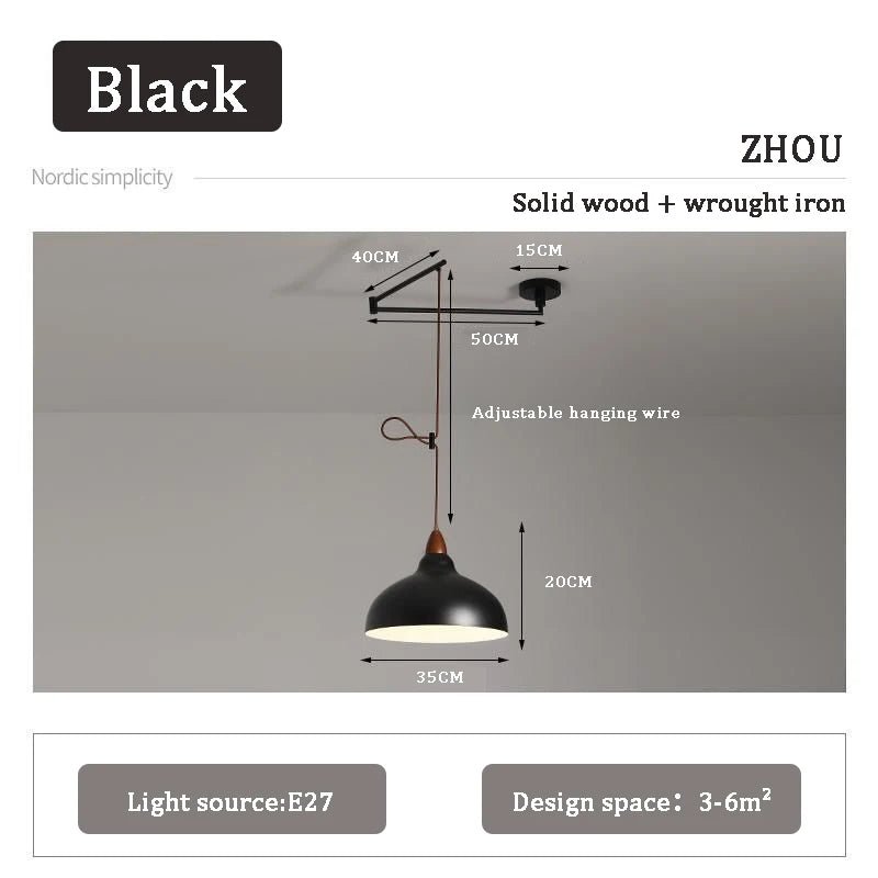 Nordic Dining Table Chandelier Retractable Rocker Arm Hanging Lamp - Hans Lumiere