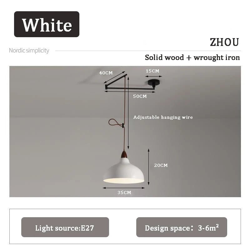 Nordic Dining Table Chandelier Retractable Rocker Arm Hanging Lamp - Hans Lumiere