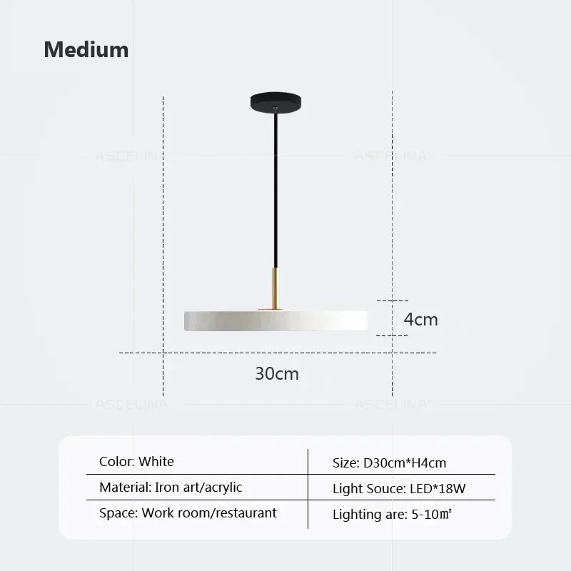 Nordic Disc Pendant Light – LED Hanging Fixture, 23–40cm - Hans Lumiere