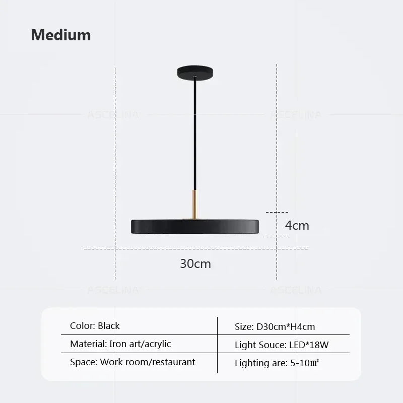 Nordic Disc Pendant Light – LED Hanging Fixture, 23–40cm - Hans Lumiere
