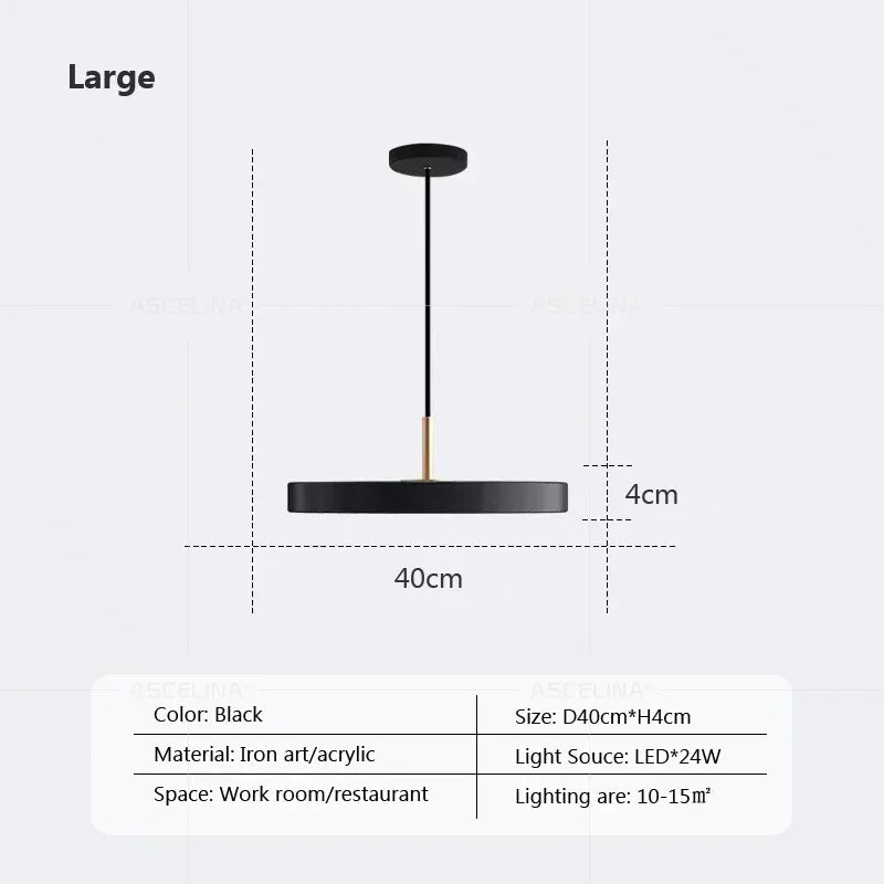 Nordic Disc Pendant Light – LED Hanging Fixture, 23–40cm - Hans Lumiere