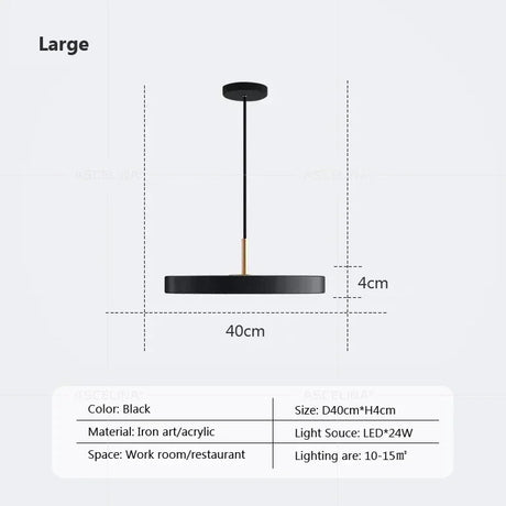 Nordic Disc Pendant Light – LED Hanging Fixture, 23–40cm - Hans Lumiere