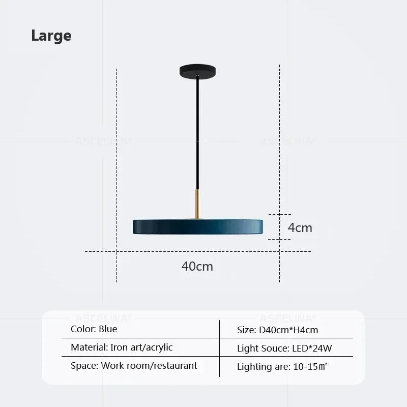 Nordic Disc Pendant Light – LED Hanging Fixture, 23–40cm - Hans Lumiere