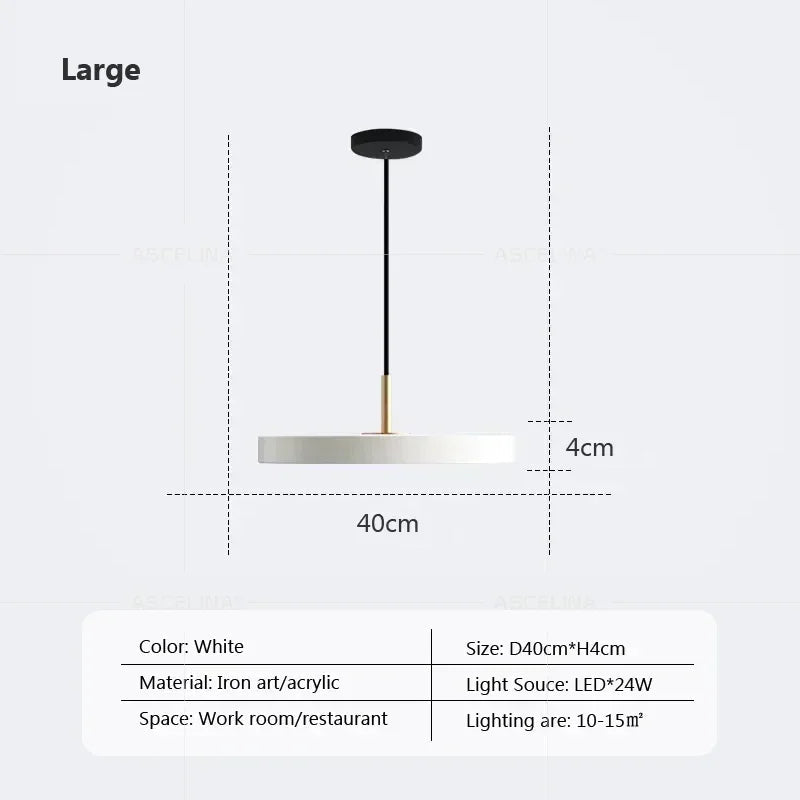 Nordic Disc Pendant Light – LED Hanging Fixture, 23–40cm - Hans Lumiere