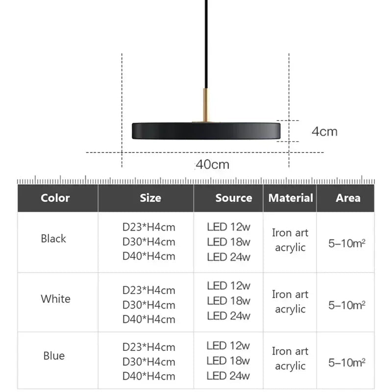 Nordic Disc Pendant Light – LED Hanging Fixture, 23–40cm - Hans Lumiere