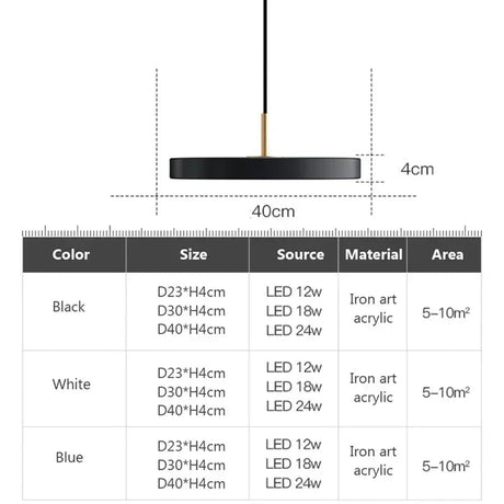 Nordic Disc Pendant Light – LED Hanging Fixture, 23–40cm - Hans Lumiere
