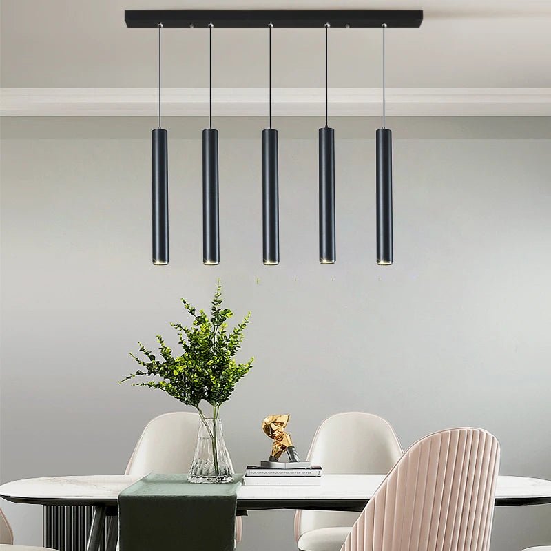 Nordic Modern Cylindrical LED Pendant Light - Black Aluminum Tube Hanging Lamp - Hans Lumiere