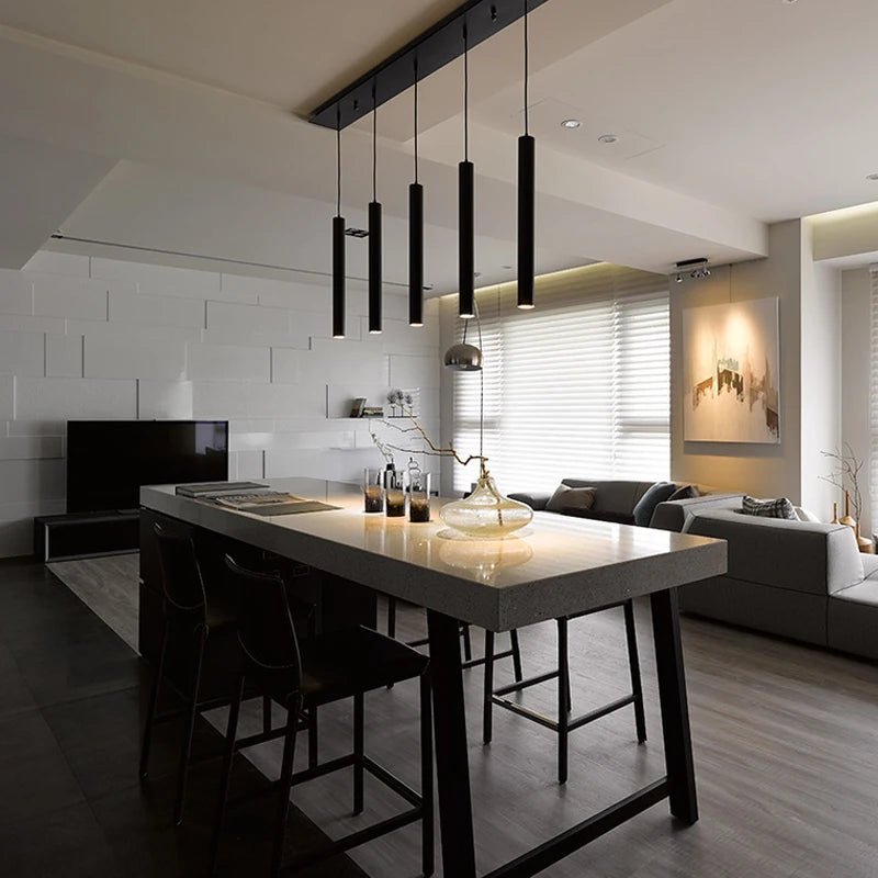 Nordic Modern Cylindrical LED Pendant Light - Black Aluminum Tube Hanging Lamp - Hans Lumiere
