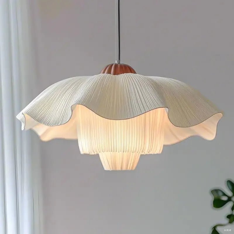 Nordic Petal French Chandelier – Hand-Knitted Cream Pendant Light - Hans Lumiere