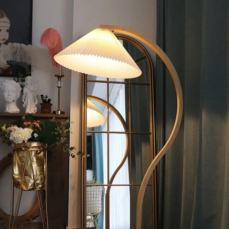 Nordic Pleated Solid Wood Floor Lamp - Hans Lumiere