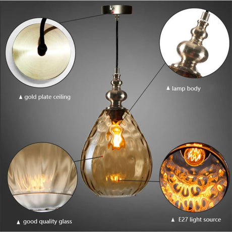Nordic Retro Water Ripple Luster Glass Pendant Light - Hans Lumiere