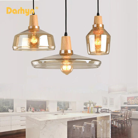 Nordic Wood Glass Pendant Lights - Hans Lumiere