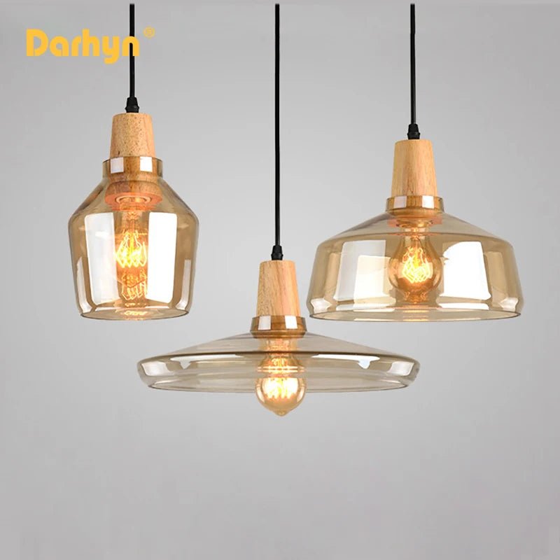 Nordic Wood Glass Pendant Lights - Hans Lumiere