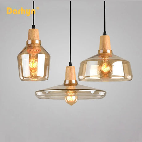 Nordic Wood Glass Pendant Lights - Hans Lumiere
