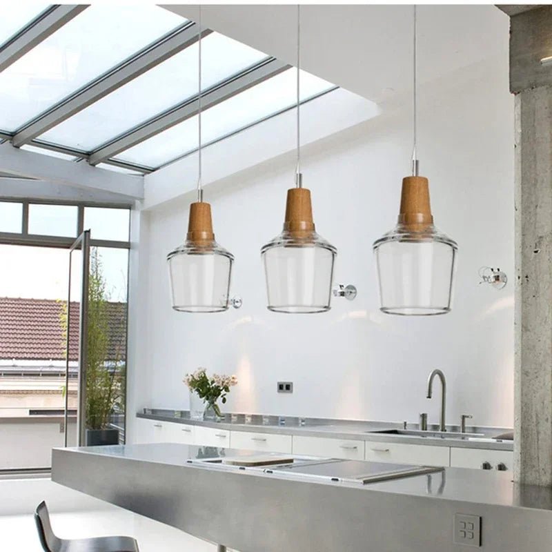 Nordic Wood Glass Pendant Lights - Hans Lumiere