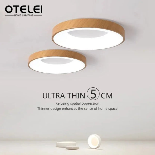 Nordic Wood Grain LED Ceiling Light – Dimmable Ultra-Thin Flush Mount - Hans Lumiere