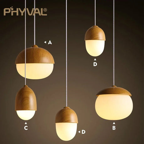 Nordic Wood Nut Grain Iron Glass Pendant Lamp - Hans Lumiere