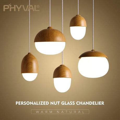 Nordic Wood Nut Grain Iron Glass Pendant Lamp - Hans Lumiere
