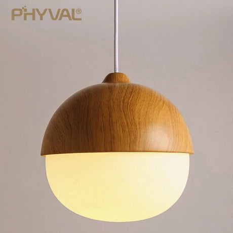 Nordic Wood Nut Grain Iron Glass Pendant Lamp - Hans Lumiere