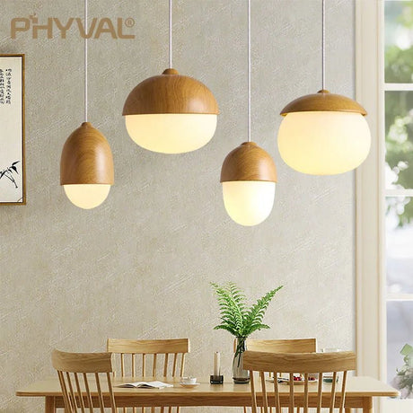 Nordic Wood Nut Grain Iron Glass Pendant Lamp - Hans Lumiere