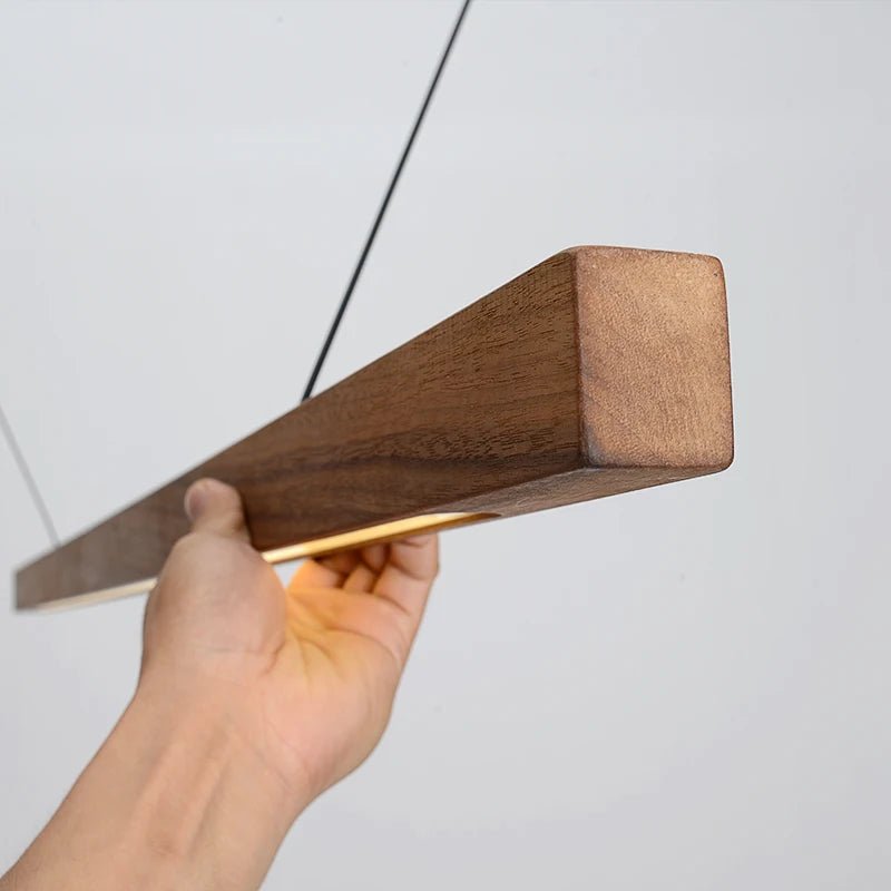 Nordic Wood Pendant Light – Long Strip LED Hanging Lamp - Hans Lumiere