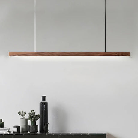 Nordic Wood Pendant Light – Long Strip LED Hanging Lamp - Hans Lumiere