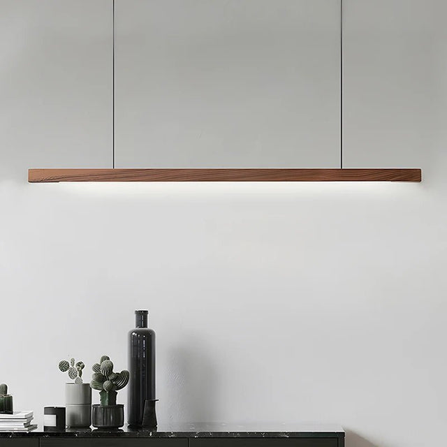 Nordic Wood Pendant Light – Long Strip LED Hanging Lamp - Hans Lumiere