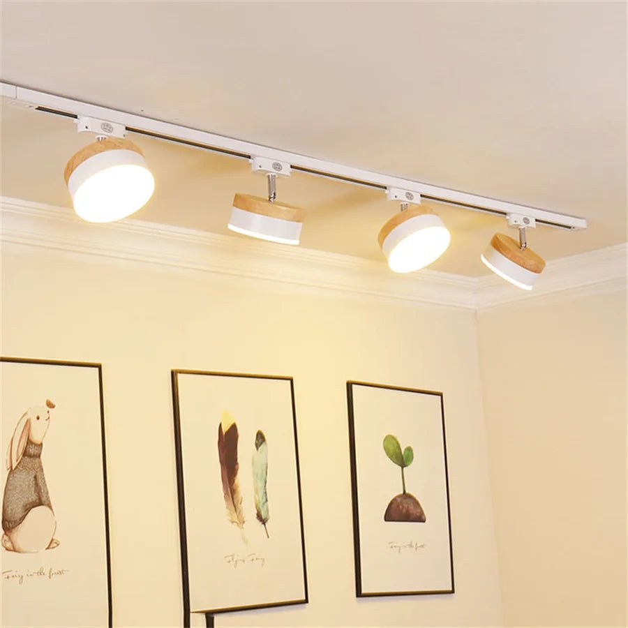 Nordic Wooden COB LED Ceiling Track Rail Spotlight - Hans Lumiere