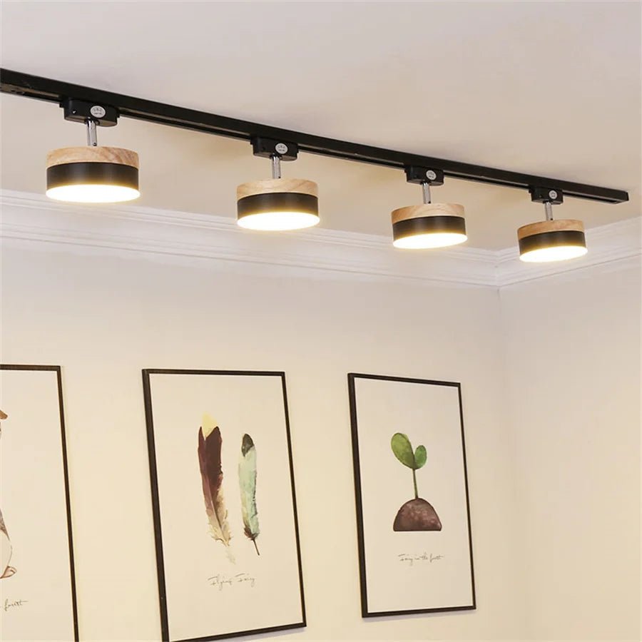 Nordic Wooden COB LED Ceiling Track Rail Spotlight - Hans Lumiere
