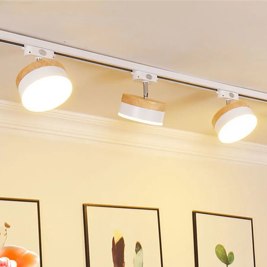 Nordic Wooden COB LED Ceiling Track Rail Spotlight - Hans Lumiere