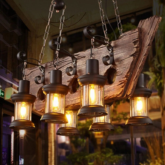 Old Wooden Boat Chandelier 6 Lamp Pendant Lamp - Hans Lumiere