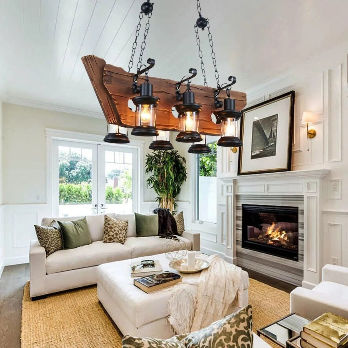 Old Wooden Boat Chandelier 6 Lamp Pendant Lamp - Hans Lumiere