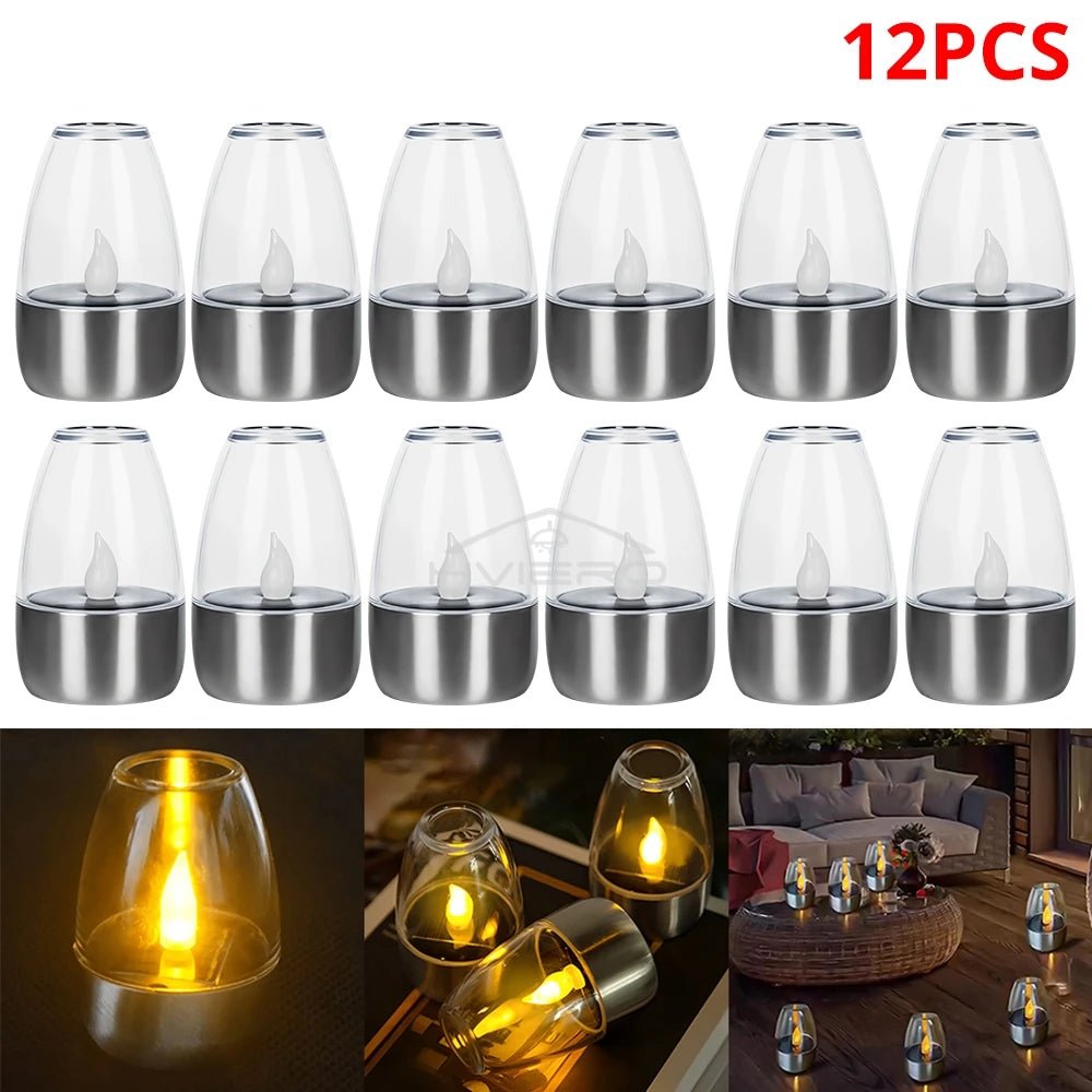 Outdoor Courtyard Decorative Solar Stainless Steel LED Candle - Hans Lumiere