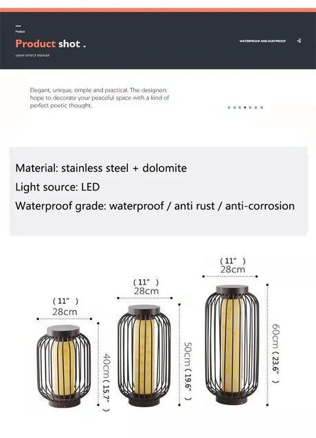 Outdoor Dolomite Solar LED Lawn Lamp - Hans Lumiere