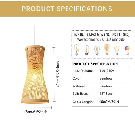 Rattan Woven Japanese Bamboo Hanging Light - Hans Lumiere